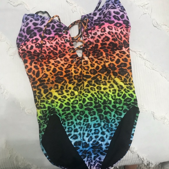 rainbow leopard print bathing suit